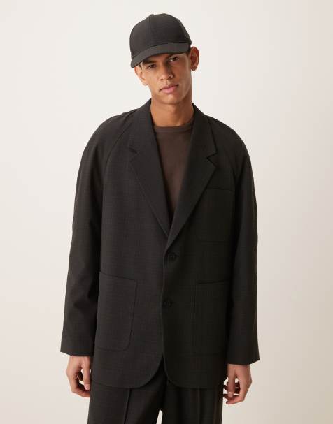 ASOS DESIGN slouchy suit jacket in black micro check - view 1