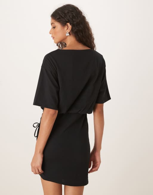 slouchy t shirt dress ASOS DESIGN slouchy T-shirt mini dress with ruched detail in black