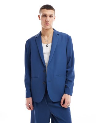 Asos Design Slouchy Tailored Suit Jacket In Navy