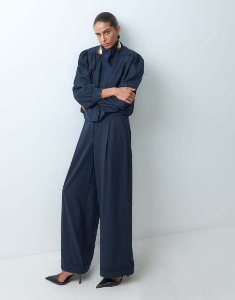 ASOS DESIGN slouchy tailored trouser in navy pinstripe - view 1