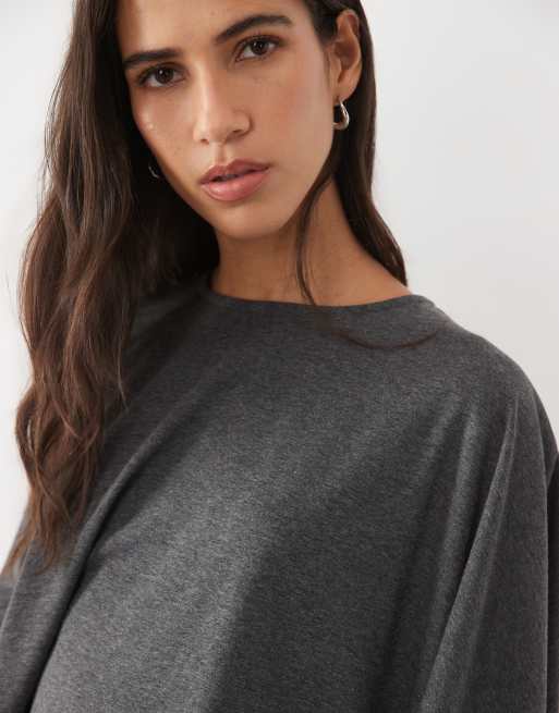 ASOS DESIGN slouchy top met asymmetrische zoom en cape in gemêleerd grijs, 3 van 4