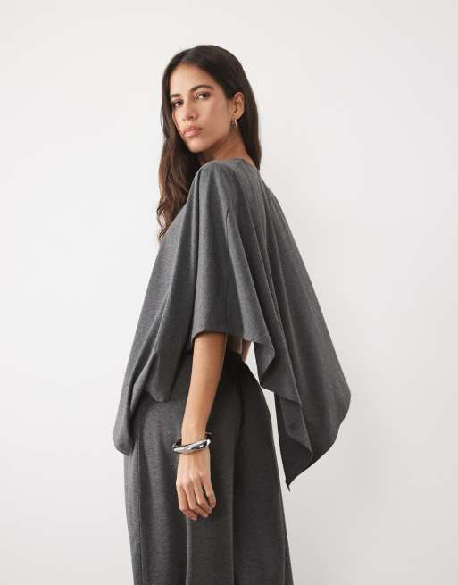 ASOS DESIGN slouchy top met asymmetrische zoom en cape in gemêleerd grijs, 4 van 4