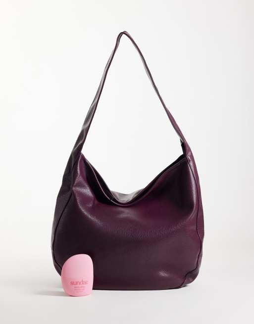 ASOS DESIGN slouchy tote met korrelige structuur in pruimkleur, 2 van 4