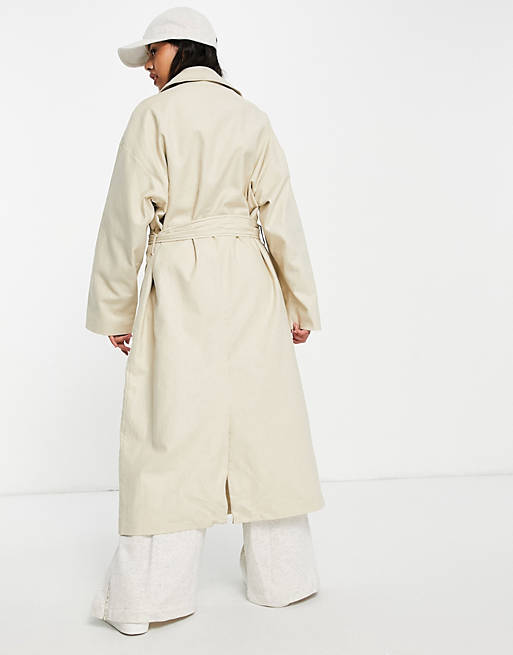  slouchy trench coat in washed stone 