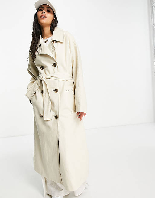  slouchy trench coat in washed stone 