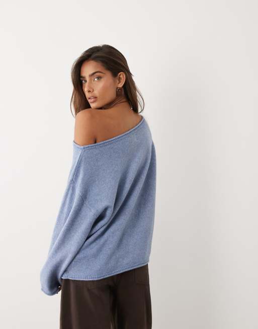 ASOS DESIGN slouchy tröja med bara axlar i blått, 4 av 4