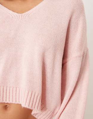 Asos Design Slouchy V Neck Knit Sweater In Pink