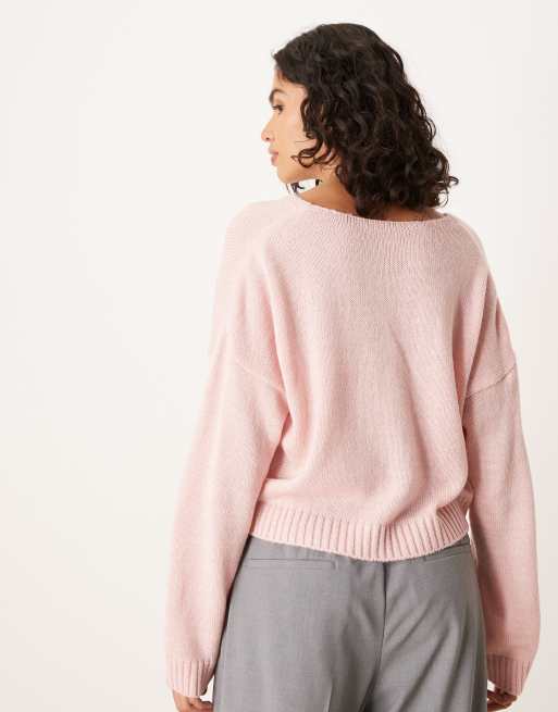 ASOS DESIGN slouchy v neck knit sweater in pink