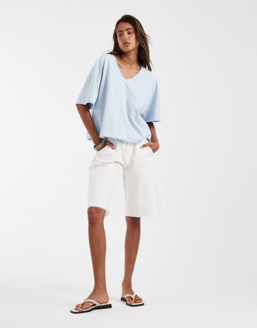 ASOS DESIGN slouchy v-neck t-shirt baby blue, 3 of 4