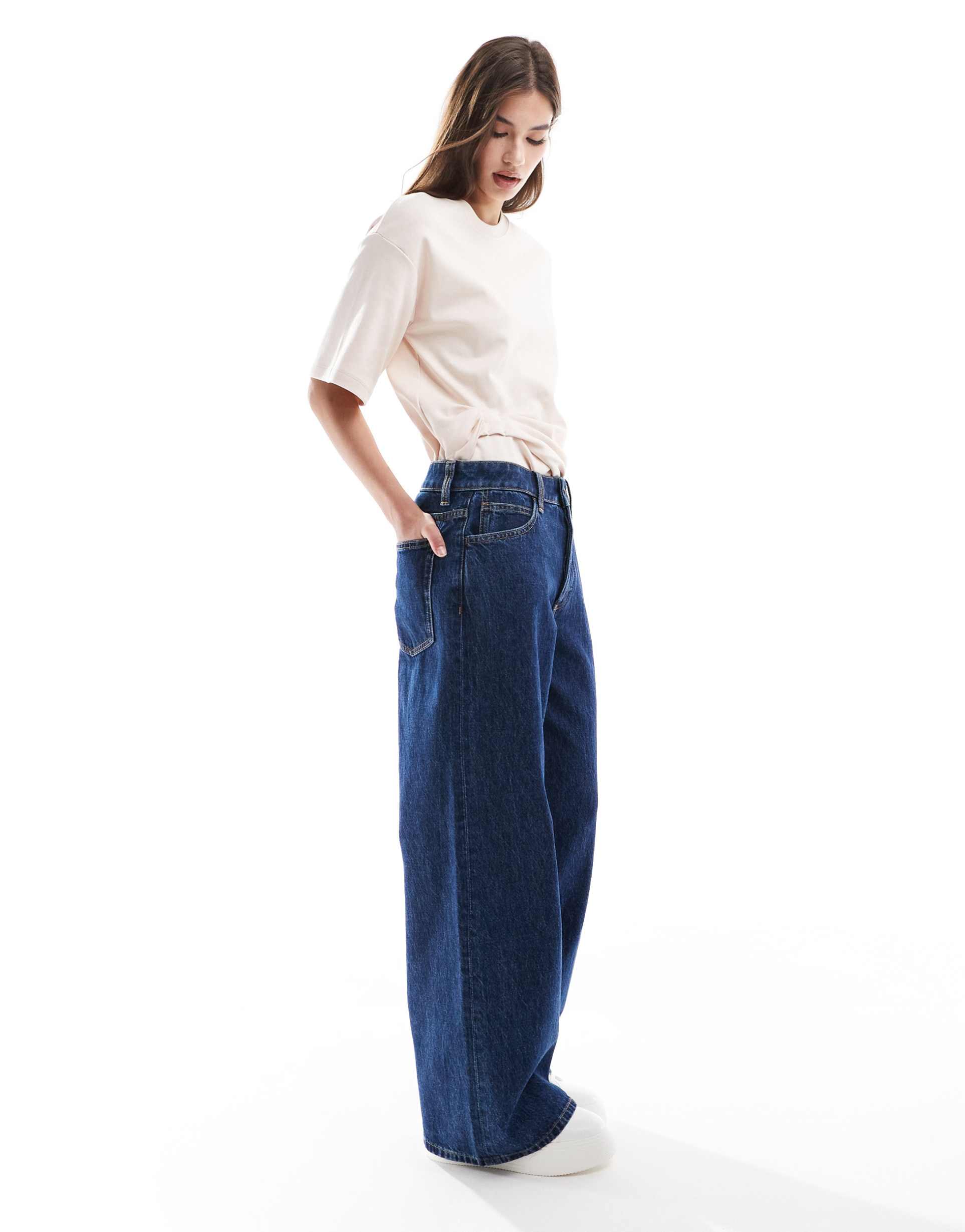 asos design slouchy wide leg jeans in dark wash