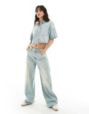 slouchy wide leg jeans in vintage mid blue - part of a set