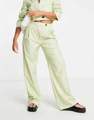 ASOS DESIGN slouchy wide leg suit trouser in washed lime