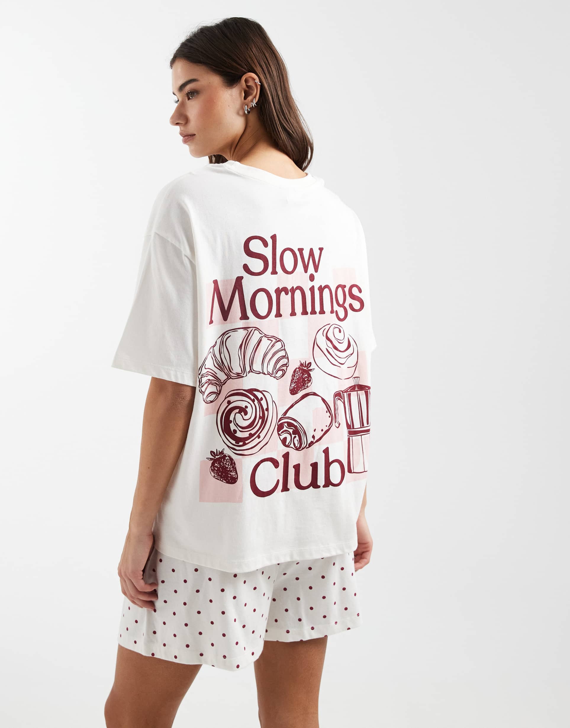 asos design slow mornings graphic short sleeve tee and shorts pajama set in red
