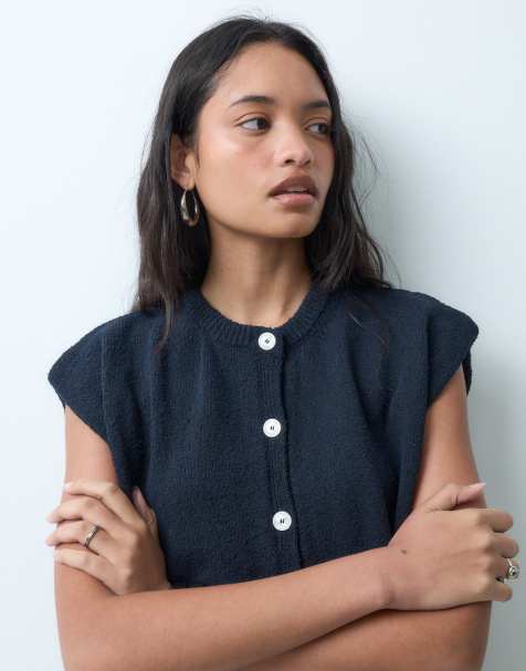ASOS DESIGN slub button through relaxed tank in navy - view 1