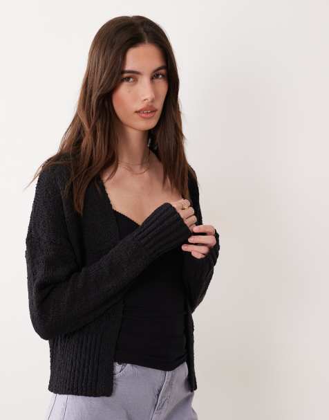 ASOS DESIGN slub edge to edge cardigan in black