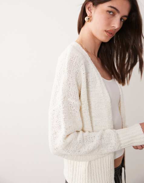 ASOS DESIGN slub edge to edge cardigan in cream - view 1