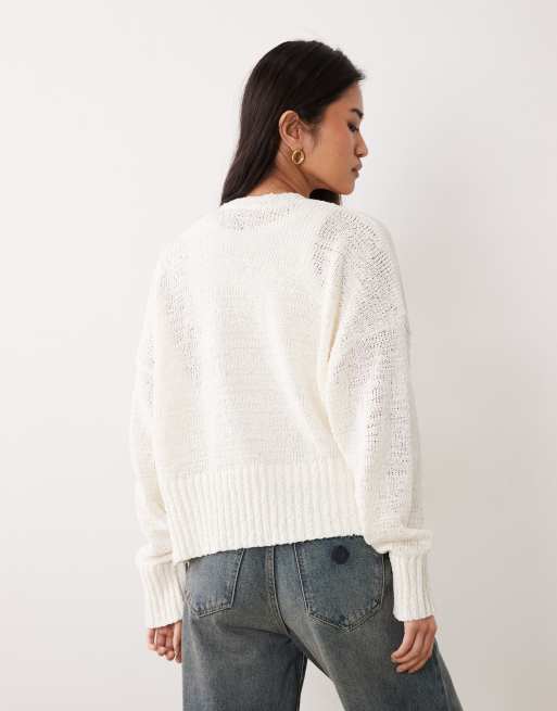 ASOS DESIGN slub edge to edge cardigan in cream, 4 of 4