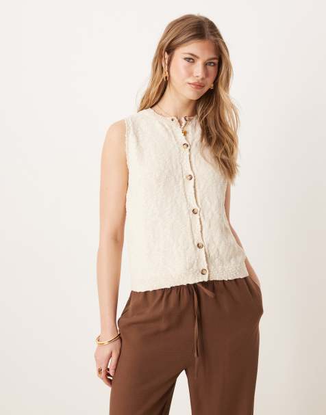 ASOS DESIGN slub knit button down tank top in ecru - view 1