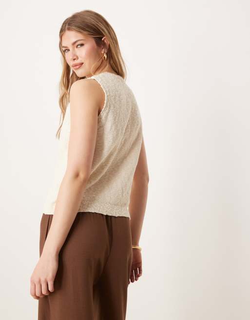 ASOS DESIGN slub knit button down tank top in ecru, 4 of 4