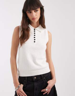 Asos Design Slub Knit Collared Tank In White