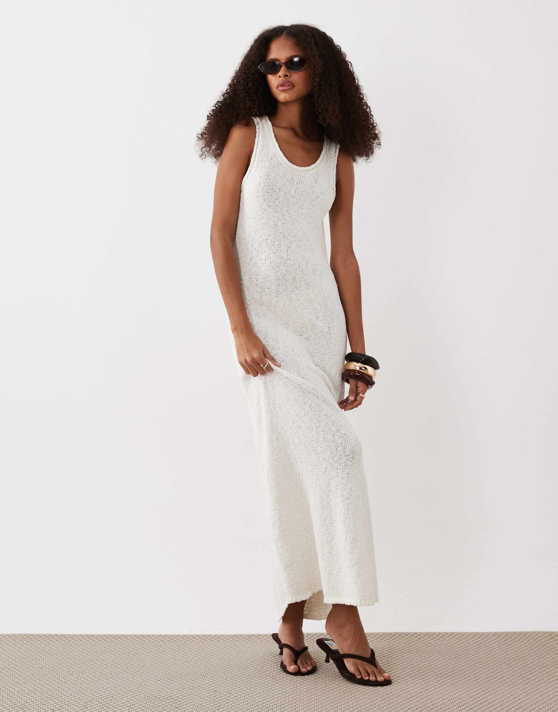 asos design slub racer maxi dress in cream