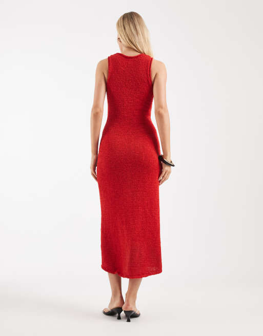 ASOS DESIGN slub racer midaxi-klänning i rött, 4 av 4