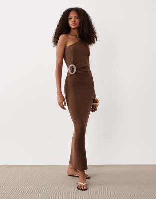 ASOS DESIGN slub raffia hardware dress in chocolate