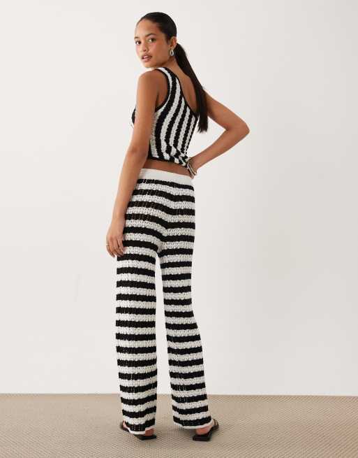 ASOS DESIGN slub stripe wide leg trouser co-ord in mono, 5 of 5