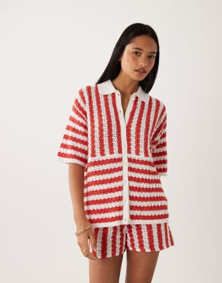 Asos Design Slub Striped Shirt In Red
