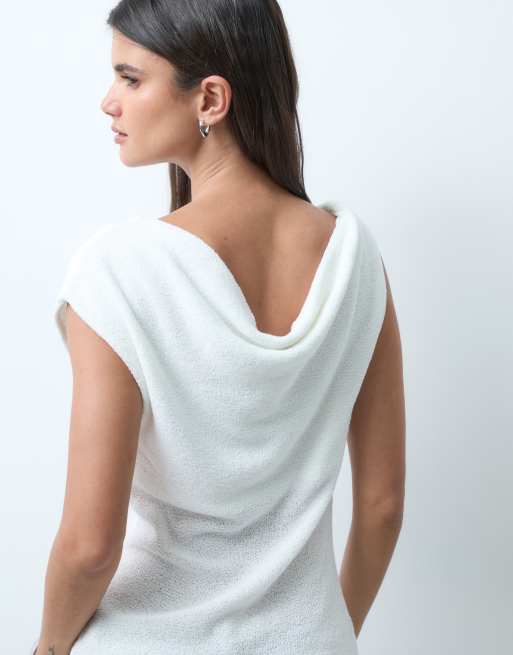 ASOS DESIGN slub yarn twist asym detail top in cream, 4 of 4
