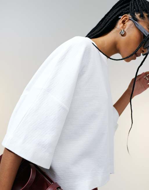 ASOS DESIGN slubby boxy short sleeve t-shirt in cream
