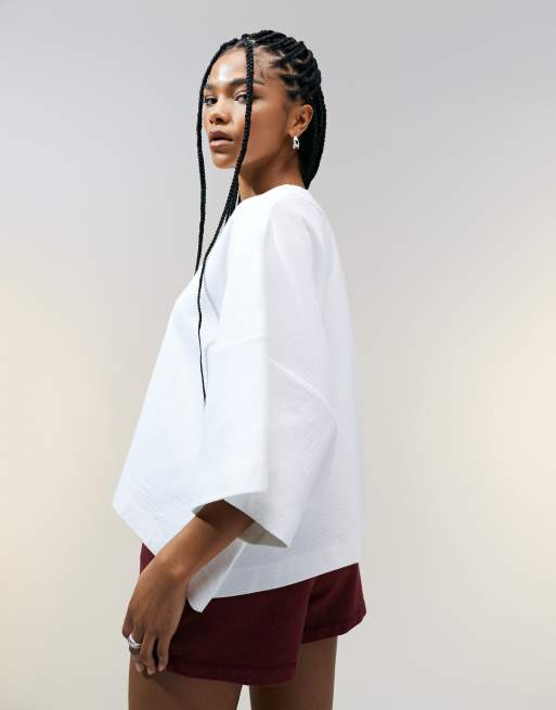 ASOS DESIGN slubby boxy short sleeve t-shirt in cream