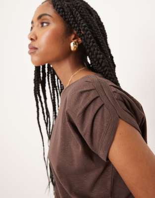 Asos Design Slubby Cap Sleeve Baby Tee In Brown