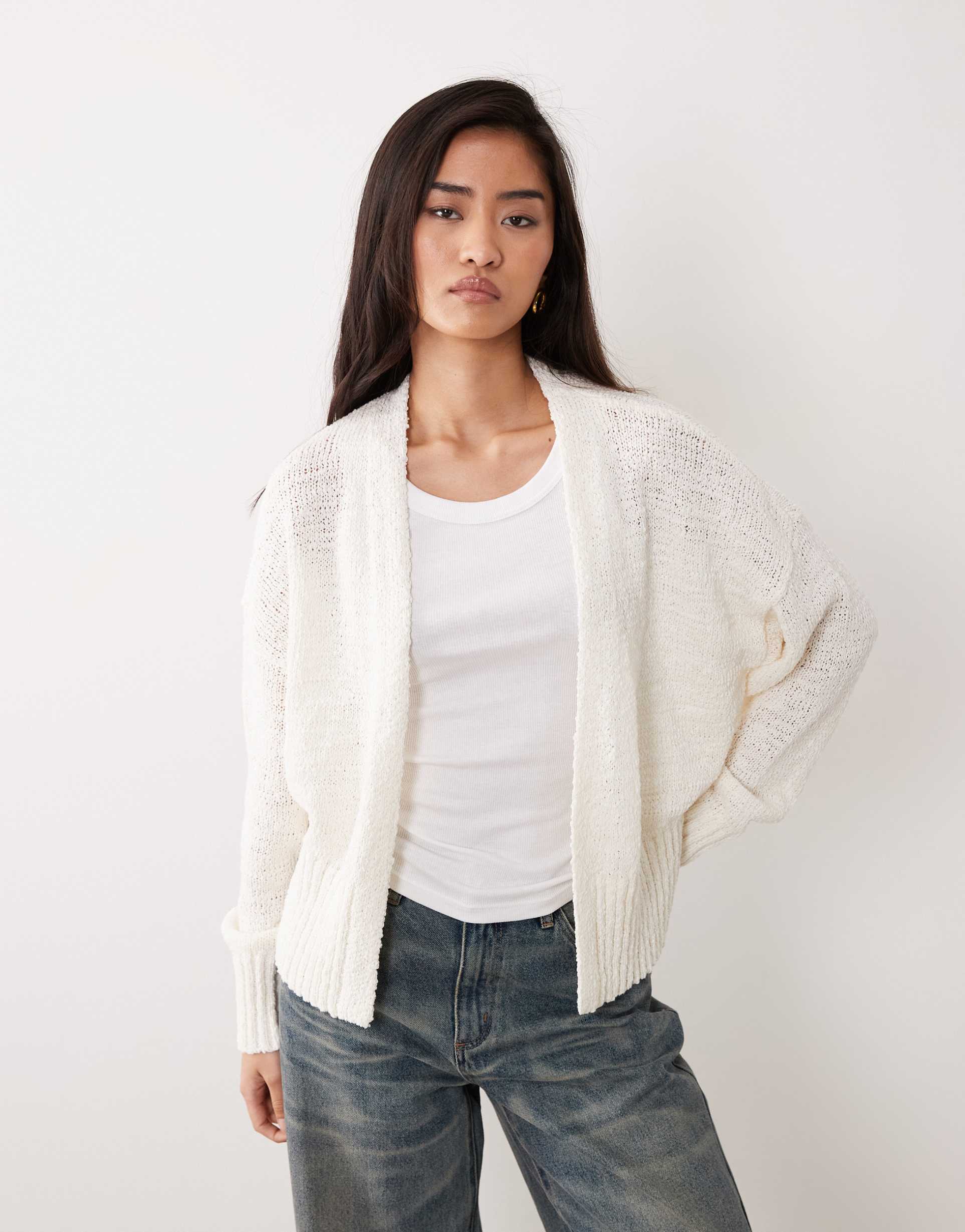 asos design slubby edge to edge cardigan in cream