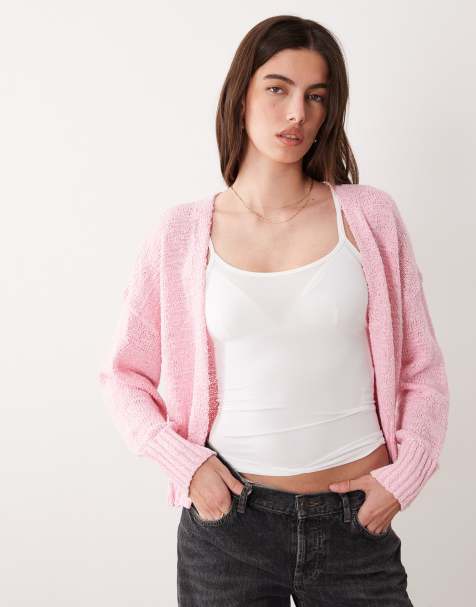 ASOS DESIGN slubby edge to edge cardigan in pink - view 1