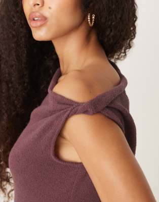 Asos Design Slubby Knit Draped Asymmetric One Shoulder Top