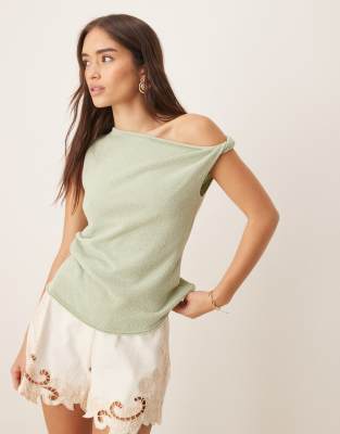 Asos Design Slubby Knit Draped Asymmetric One Shoulder Top