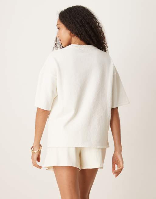 ASOS DESIGN slubby knit relaxed t-shirt in cream