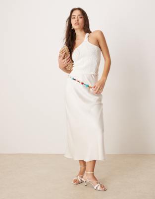 Asos Design Slubby Knit Twist Detail One Shoulder Top In White