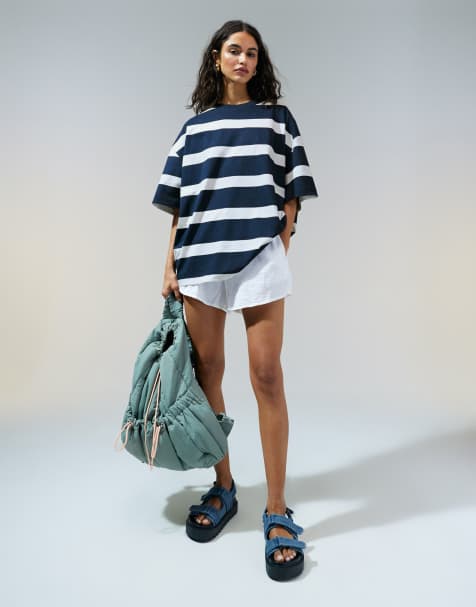 ASOS DESIGN slubby oversized navy stripe tee - view 1