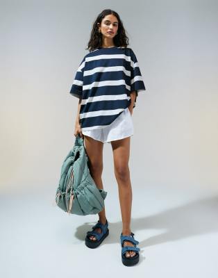 Asos Design Slubby Oversized Navy Striped Tee