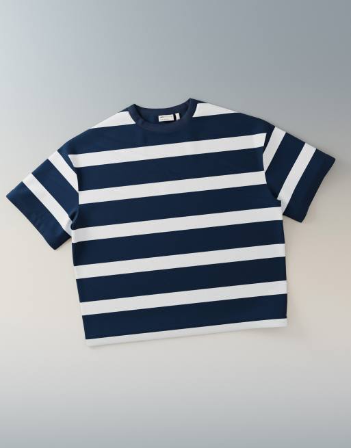 ASOS DESIGN slubby oversized navy striped tee