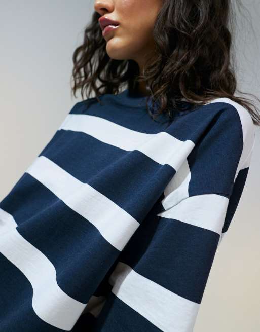 ASOS DESIGN slubby oversized navy striped tee