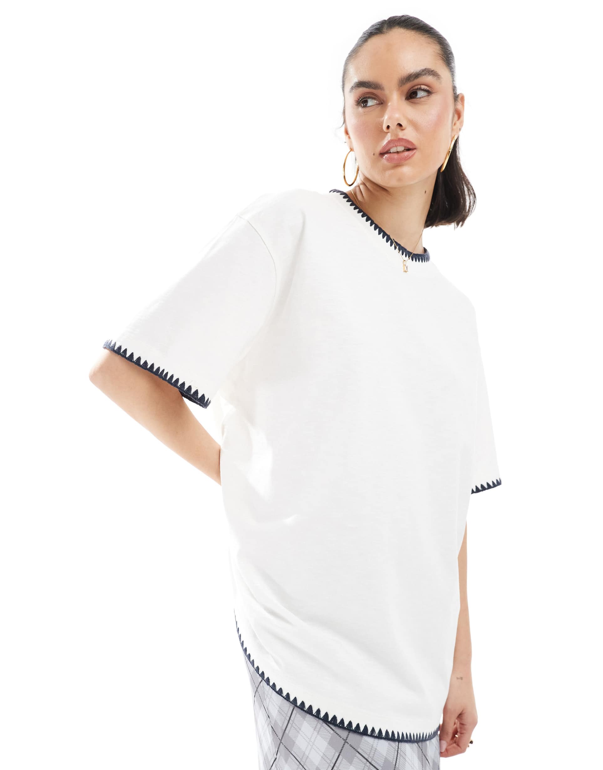 asos design slubby oversized t-shirt with ricrac detail in white