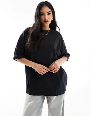 Asos Design Slubby Oversized Tee In Black In Black