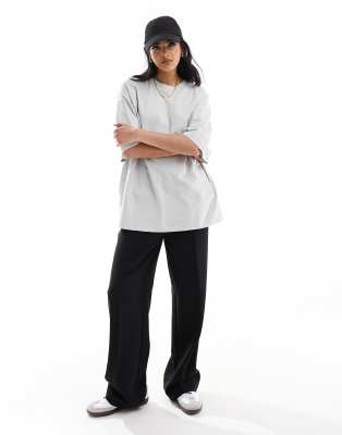 asos design slubby oversized tee in stone