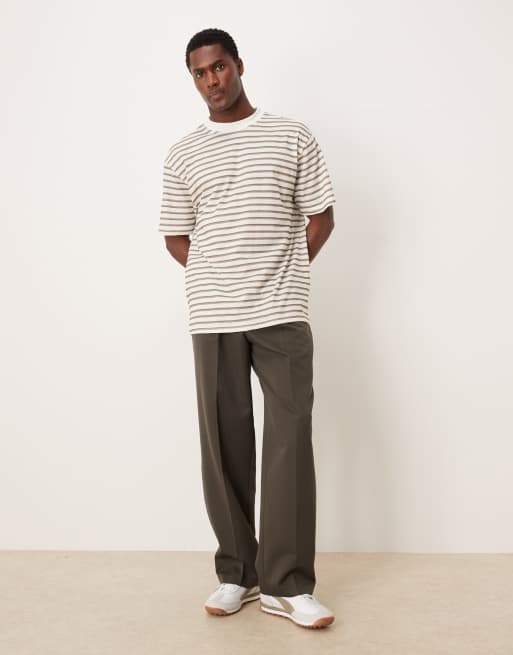 ASOS DESIGN slubby relaxed fit striped t-shirt in oatmeal, 3 of 5