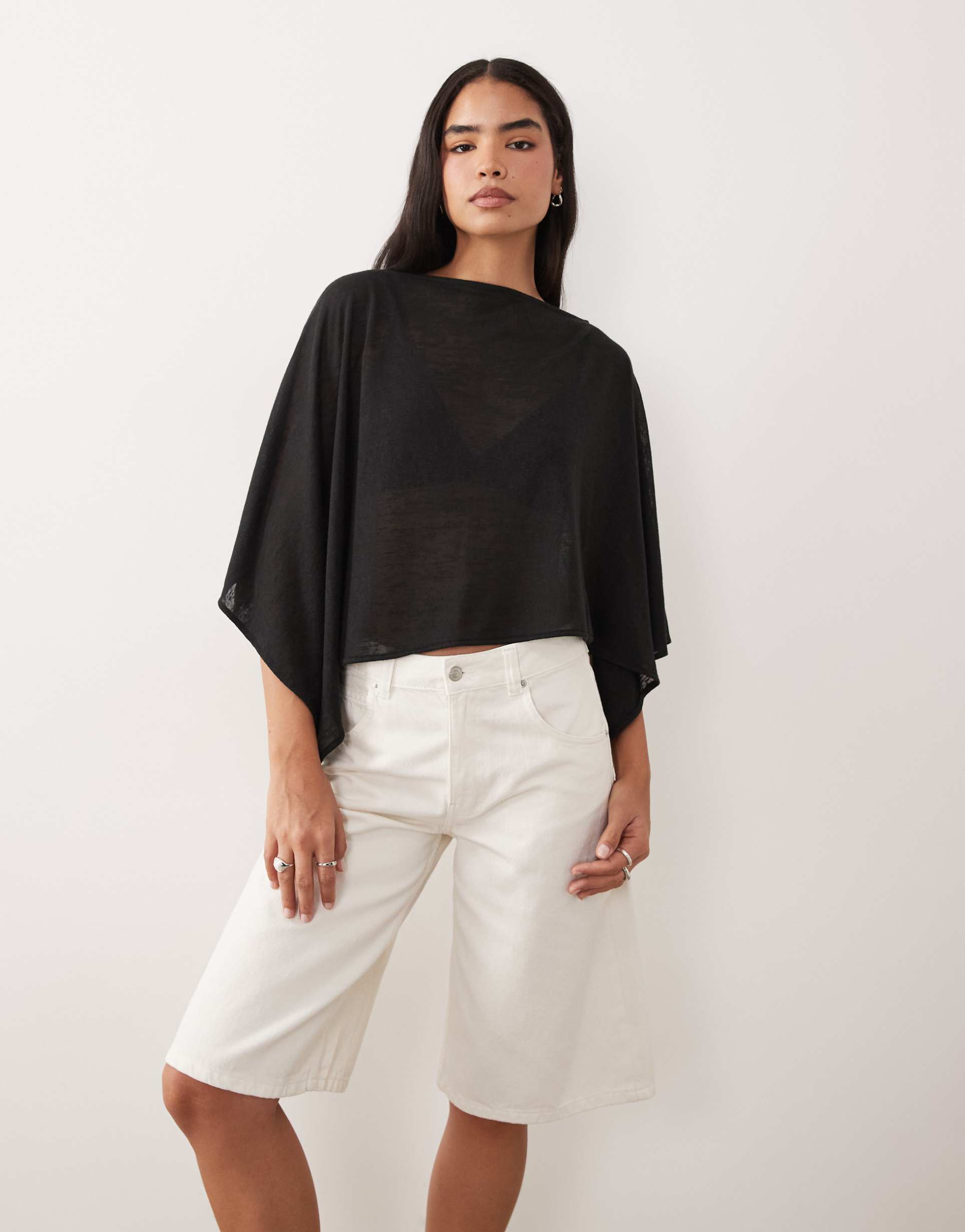asos design slubby sheer asymmetric cape in black