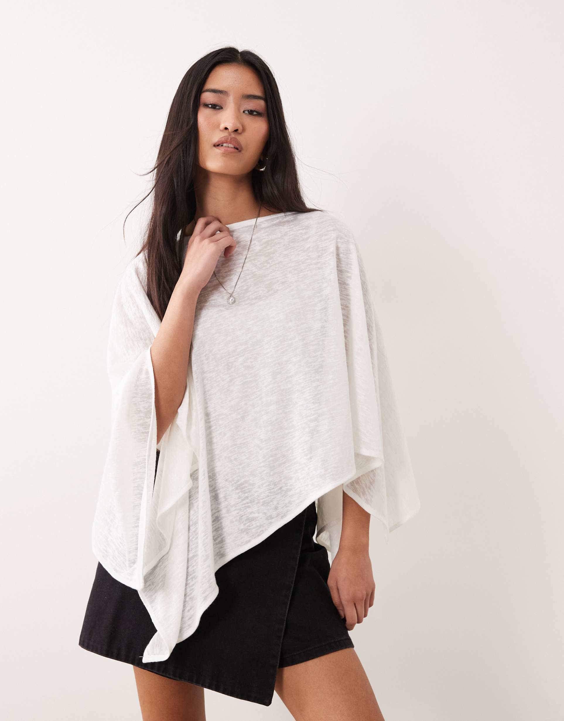 asos design slubby sheer asymmetric cape in ecru