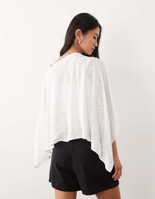 ASOS DESIGN slubby sheer asymmetric cape in in ecru, 4 of 4